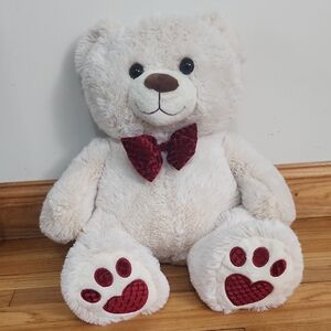 Cream Teddy Bear with Red Bow Tie